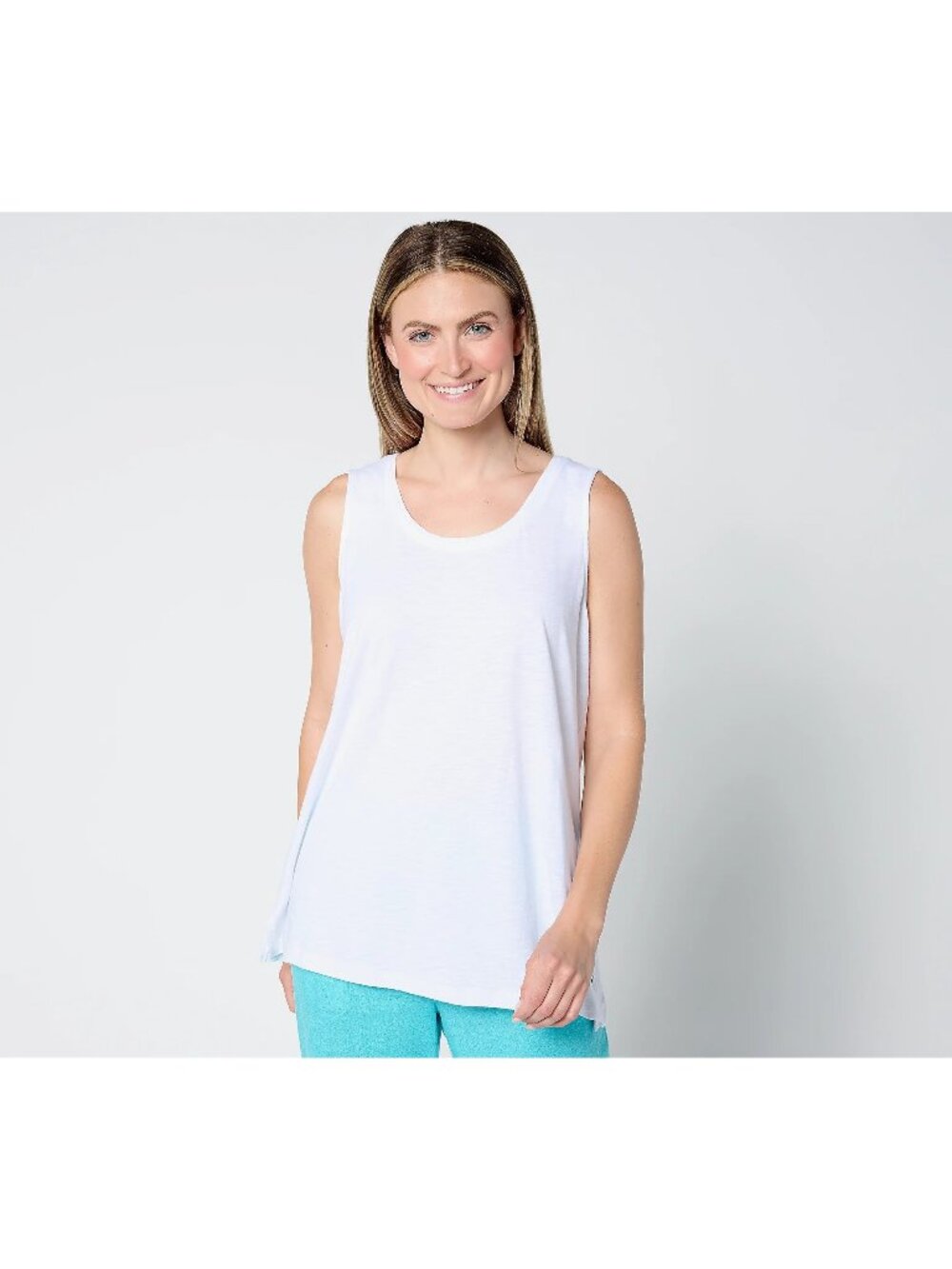 Denim and Company Tank Top 2X Naturals Linen Blend Scoop Neck White NEW
